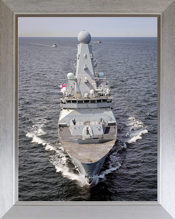 HMS Defender (D36) Royal Navy Type 45 Destroyer At Sea Bow View Photo Print Wall Art Decor Posters, Prints, & Visual Artwork Hampshire Prints 10 x 8 Silver Frame No