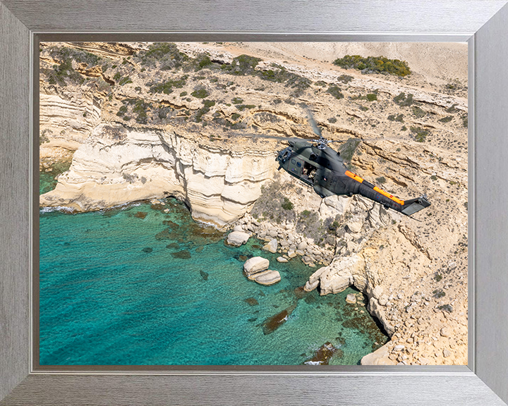 RAF Puma Helicopter in flight over Cyprus 2025 Photo Print - Royal Air Force Aircraft Posters, Prints, & Visual Artwork Hampshire Prints 10 x 8 Silver Frame No