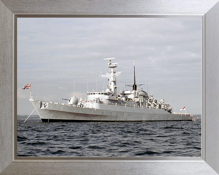 HMS Antelope (F170) Royal Navy Type 21 Frigate At Anchor in Colour Photo Print Wall Art Decor Posters, Prints, & Visual Artwork Hampshire Prints 10 x 8 Silver Frame No