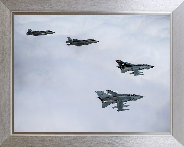 Two RAF Tornado GR4’s with US F35-B’s Photo Print - Royal Air Force Aircraft Hampshire Prints 10 x 8 Silver Frame No