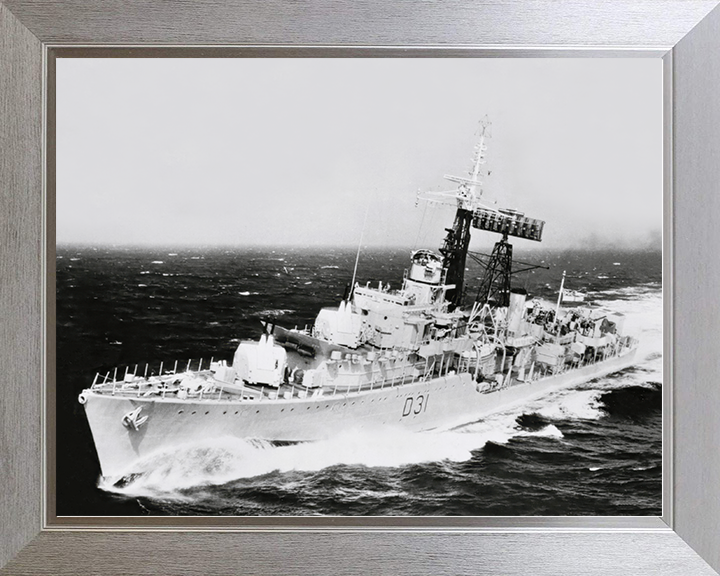 HMS Broadsword (D31) Royal Navy Weapon Class Destroyer Underway Photo Print Wall Art Decor Posters, Prints, & Visual Artwork Hampshire Prints 10 x 8 Silver Frame No