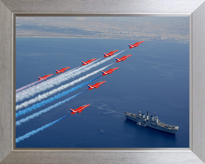 HMS Illustrious (R06) Photo Print - With Red Arrows - Royal Navy Invincible Class Aircraft Carrier Hampshire Prints 10 x 8 Silver Frame No