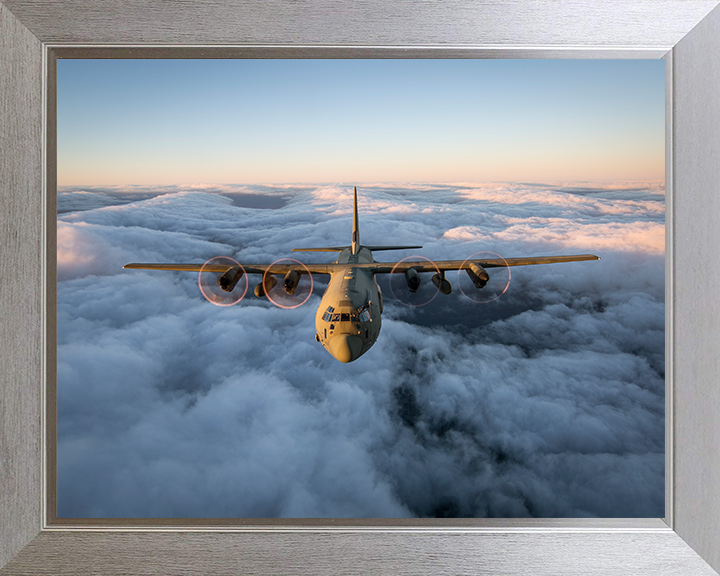 RAF C130J Hercules Flying above the Clouds 2018 Photo Print - Royal Air Force Aircraft Posters, Prints, & Visual Artwork Hampshire Prints 10 x 8 Silver Frame No