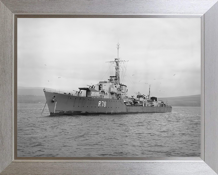 HMS Wessex (R78) Photo Print - At Anchor 1944 - Royal Navy W Class Destroyer Hampshire Prints 10 x 8 Silver Frame No