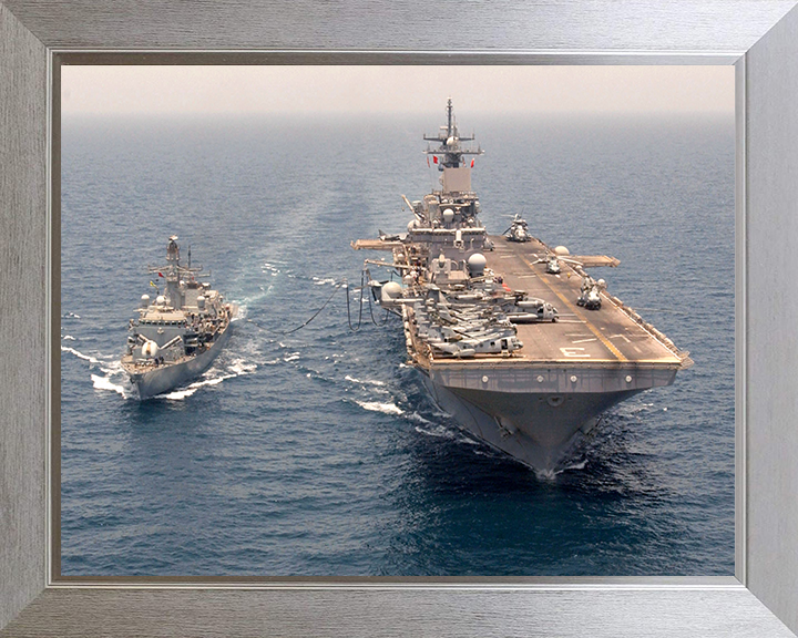 HMS Argyll (F231) Photo Print - With USS Kearsage 2005 - Royal Navy Type 23 Frigate Posters, Prints, & Visual Artwork Hampshire Prints 10 x 8 Silver Frame No