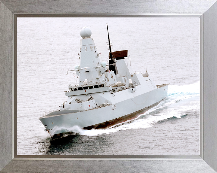 HMS Daring (D32) Royal Navy Type 45 Destroyer High Port Bow View Photo Print Wall Art Decor Posters, Prints, & Visual Artwork Hampshire Prints 10 x 8 Silver Frame No
