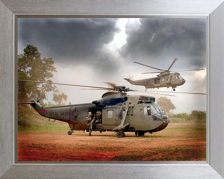 Sea King Helicopter Inserting Royal Marines 2004 Photo Print - Royal Navy Aircraft Posters, Prints, & Visual Artwork Hampshire Prints 10 x 8 Silver Frame No