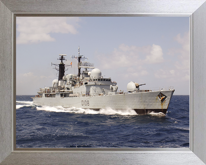 HMS Cardiff (D108) Royal Navy Type 42 Destroyer Underway Starboard View Photo Print Wall Art Decor Posters, Prints, & Visual Artwork Hampshire Prints 10 x 8 Silver Frame No