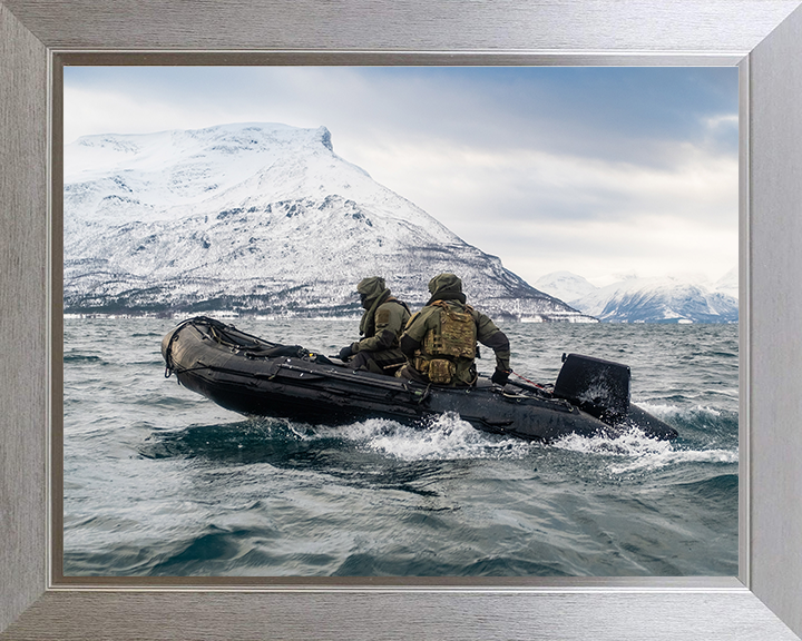 Royal Marines on a rigid inflatable boat Photo Print - 30 Commando Hampshire Prints 10 x 8 Silver Frame No