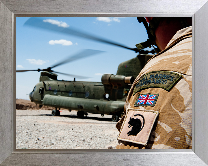 Royal Marines Commando and Chinook Photo Print - 40 Commando Hampshire Prints 10 x 8 Silver Frame No