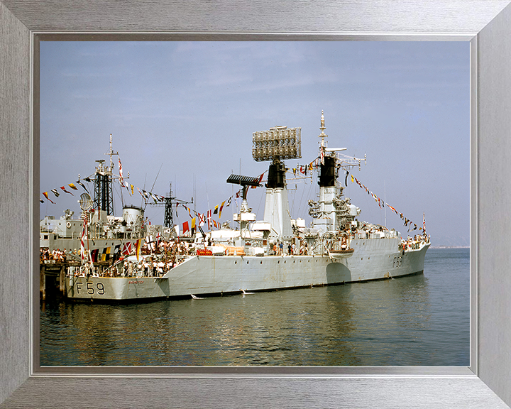 HMS Chichester (F59) Royal Navy Salisbury Class Frigate Dress Ship Photo Print Wall Art Decor Posters, Prints, & Visual Artwork Hampshire Prints 10 x 8 Silver Frame No