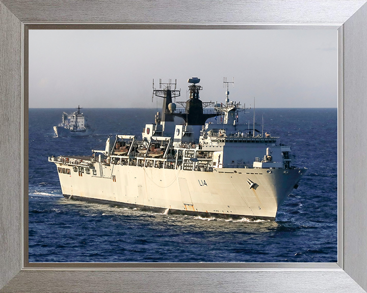 HMS Albion (L14) Royal Navy Albion Class Amphibious Ship Starboard Bow View Photo Print Wall Art Naval Decor Posters, Prints, & Visual Artwork Hampshire Prints 10 x 8 Silver Frame No