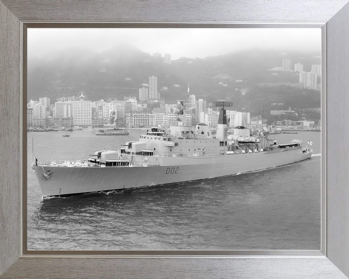 HMS Devonshire (D02) Royal Navy County Class Destroyer Leaving Harbour Photo Print Wall Art Decor Posters, Prints, & Visual Artwork Hampshire Prints 10 x 8 Silver Frame No