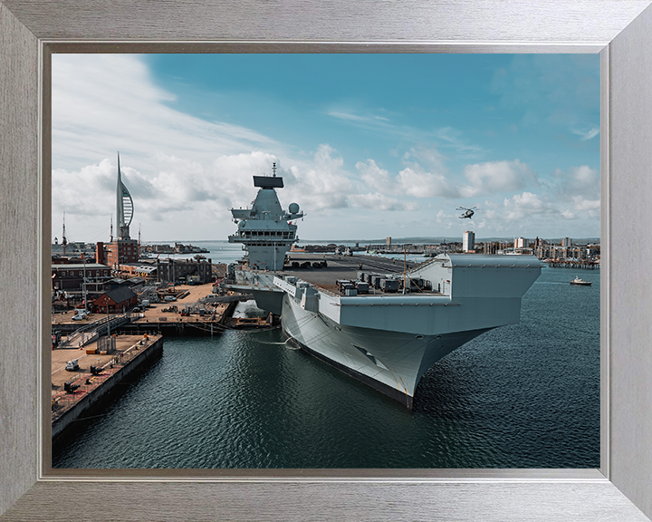 HMS Prince of Wales (R09) Photo Print - HMNB Portsmouth - Royal Navy Queen Elizabeth Class Aircraft Carrier Hampshire Prints 10 x 8 Silver Frame No