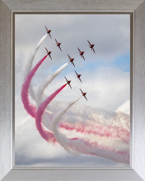 RAF Red Arrows Roll Demo 2025 Photo Print - Royal Air Force Aircraft Hampshire Prints 10 x 8 Silver Frame No