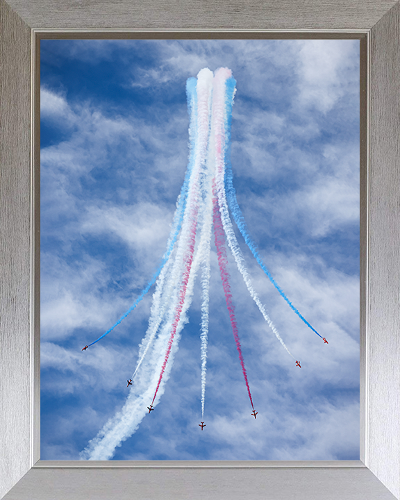 RAF Red Arrows displaying Photo Print - Royal Air Force Aircraft Hampshire Prints 10 x 8 Silver Frame No