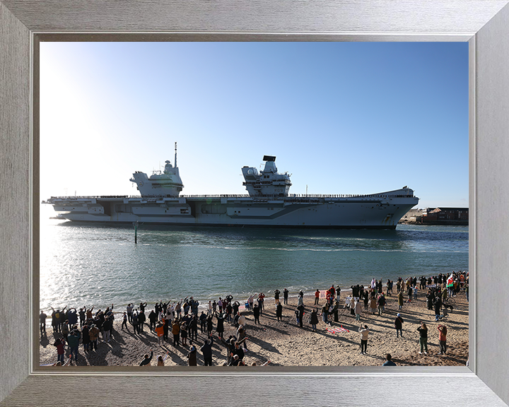 HMS Prince of Wales (R09) Photo Print - Old Portsmouth 2025 - Royal Navy Queen Elizabeth Class Aircraft Carrier Posters, Prints, & Visual Artwork Hampshire Prints 10 x 8 Silver Frame No