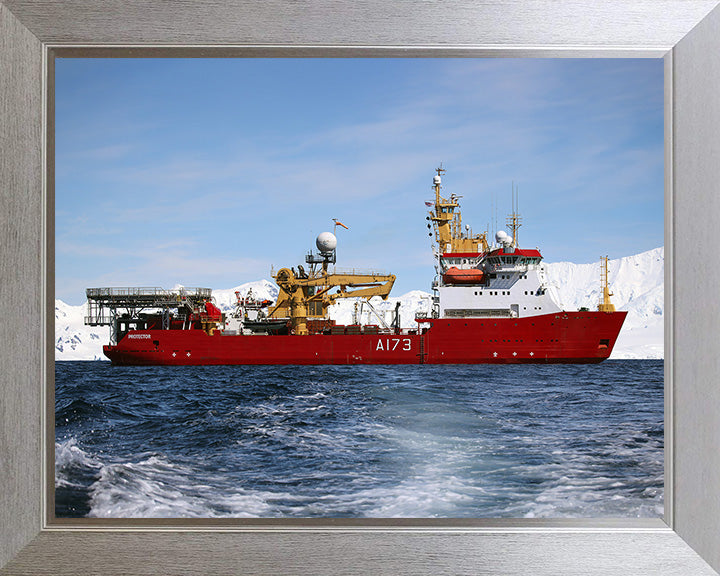 HMS Protector (A173) Photo Print - Starboard Beam - Royal Navy Ice Patrol Vessel Hampshire Prints 10 x 8 Silver Frame No
