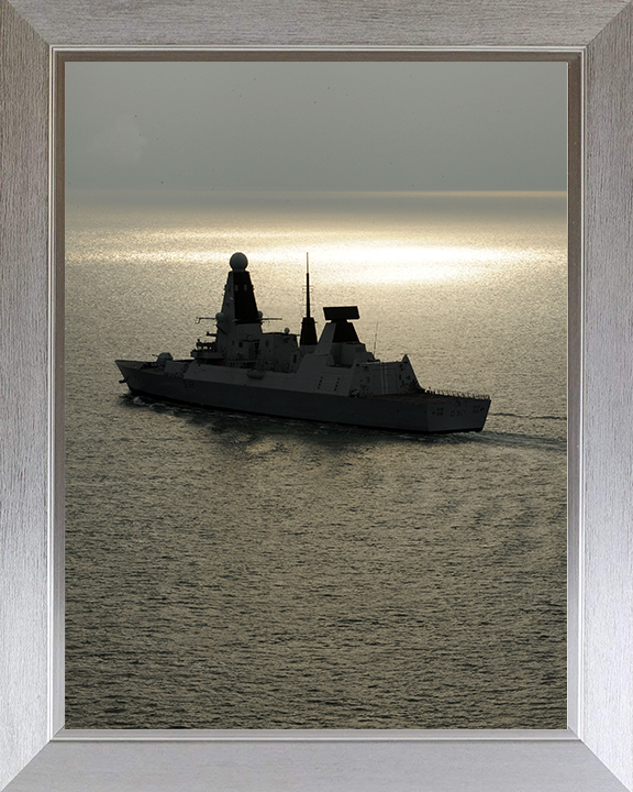 HMS Daring (D32) Photo Print - At Sunset 2010 - Royal Navy Type 45 Destroyer Hampshire Prints 10 x 8 Silver Frame No