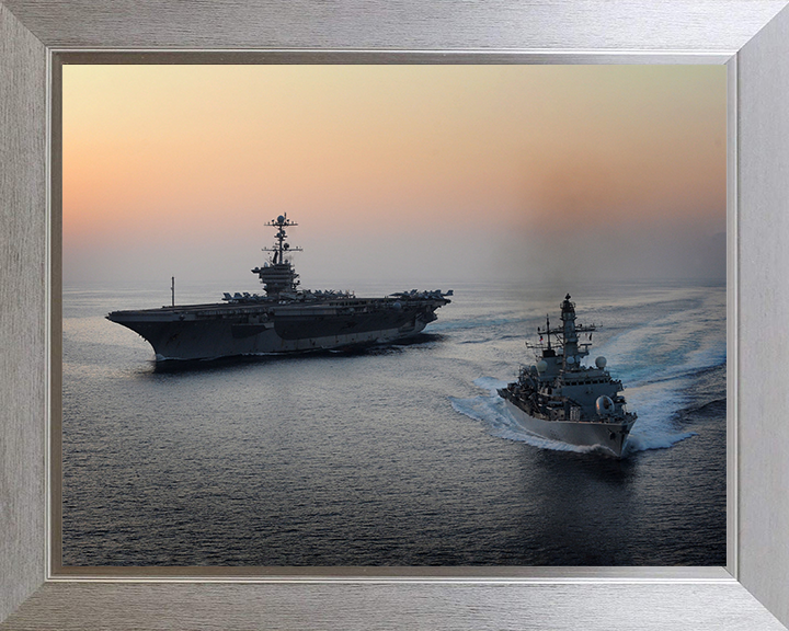 HMS St Albans (F83) Photo Print - With USS John C Stennis - Royal Navy Type 23 Frigate Hampshire Prints 10 x 8 Silver Frame No