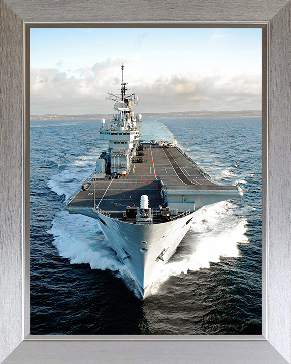 HMS Ark Royal (R07) Royal Navy Invincible Class Aircraft Carrier Underway Bow View Photo Print Wall Art Decor Posters, Prints, & Visual Artwork Hampshire Prints 10 x 8 Silver Frame No
