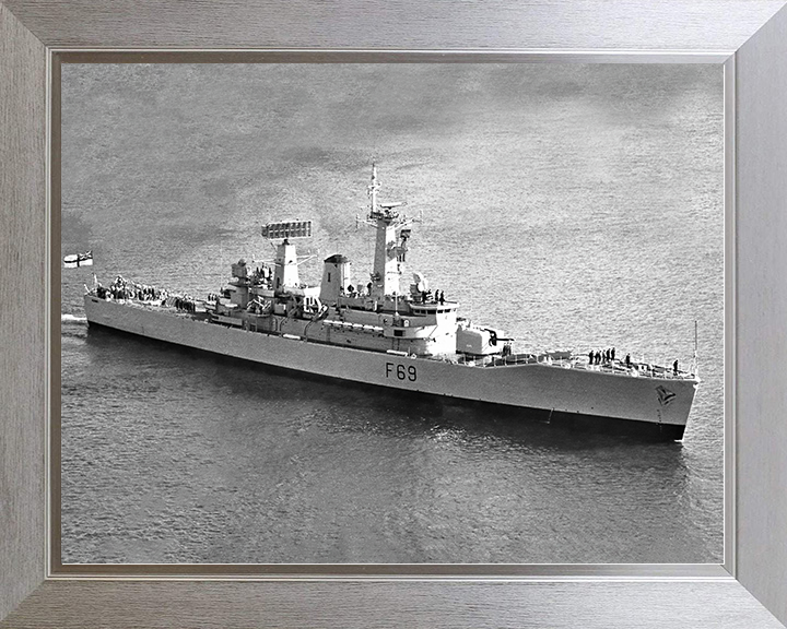 HMS Bacchante (F69) Royal Navy Leander Class Frigate High Starboard Bow View Photo Print Wall Art Decor Posters, Prints, & Visual Artwork Hampshire Prints 10 x 8 Silver Frame No