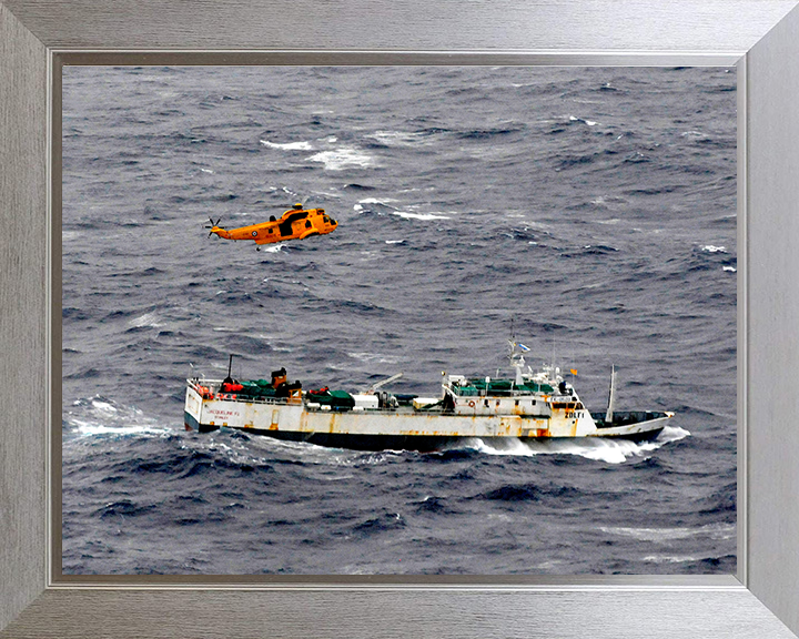 RAF (SAR) Sea King Helicopter Fisherman Rescue Photo Print - Royal Air Force Aircraft Posters, Prints, & Visual Artwork Hampshire Prints 10 x 8 Silver Frame No