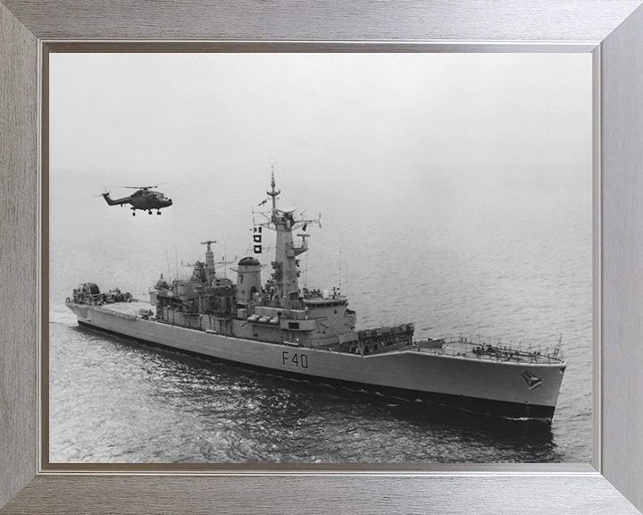 HMS Sirius (F40) Photo Print - With Helicopter - Royal Navy Leander Class Frigate Posters, Prints, & Visual Artwork Hampshire Prints 10 x 8 Silver Frame No