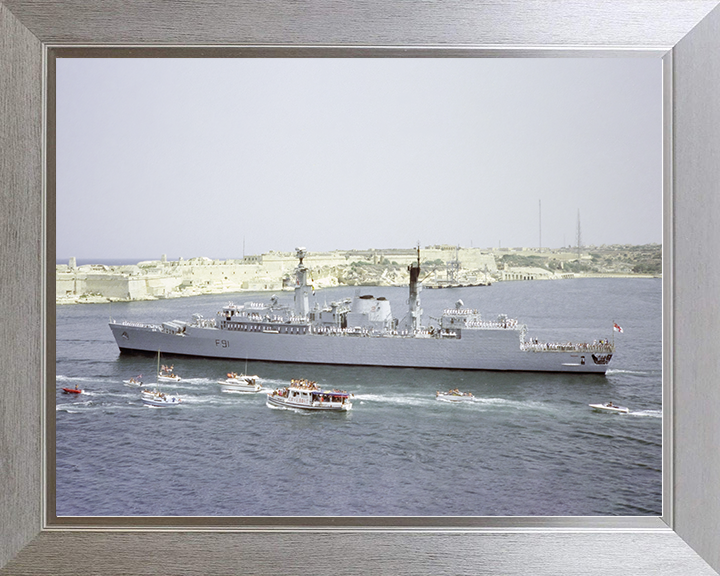 HMS Brazen (F91) Royal Navy Type 22 Frigate Leaving Valletta Malta Photo Print Wall Art Decor Posters, Prints, & Visual Artwork Hampshire Prints 10 x 8 Silver Frame No
