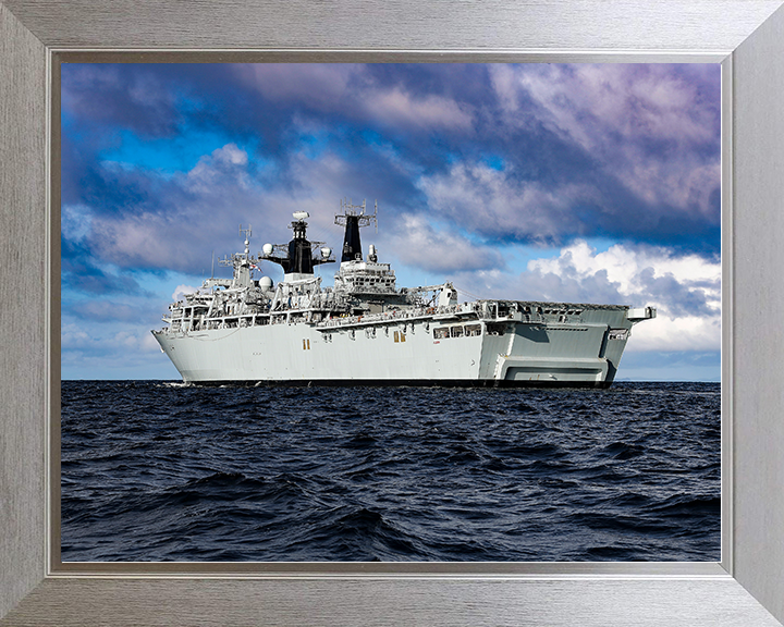 HMS Albion (L14) Royal Navy Albion Class Amphibious Ship At Sea During Sunset Photo Print Wall Art Naval Decor Posters, Prints, & Visual Artwork Hampshire Prints 10 x 8 Silver Frame No