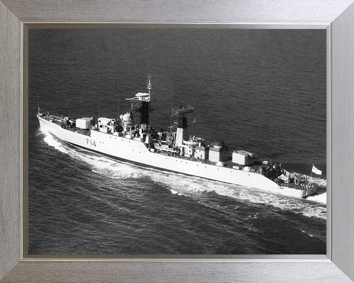 HMS Leopard (F14) - At Sea 1966 - Royal Navy Leopard Class Frigate Photo Print Wall Art Naval Decor UK Posters, Prints, & Visual Artwork Hampshire Prints 10 x 8 Silver Frame No