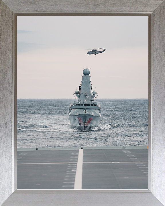 HMS Dragon (D35) Royal Navy Type 45 Destroyer From a Flight Deck Photo Print Wall Art Decor Posters, Prints, & Visual Artwork Hampshire Prints 10 x 8 Silver Frame No