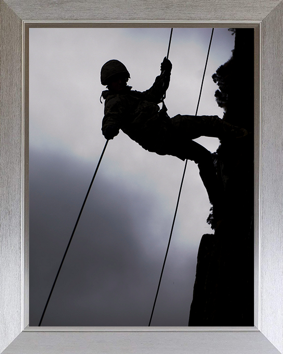 Royal Marine Commando Abseiling silhouette Photo Print - 45 Commando Hampshire Prints 10 x 8 Silver Frame No