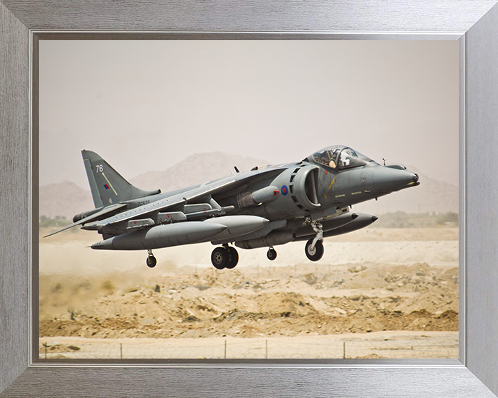 RAF Harrier GR9 Taking off Photo Print - Royal Air Force Aircraft Hampshire Prints 10 x 8 Silver Frame No