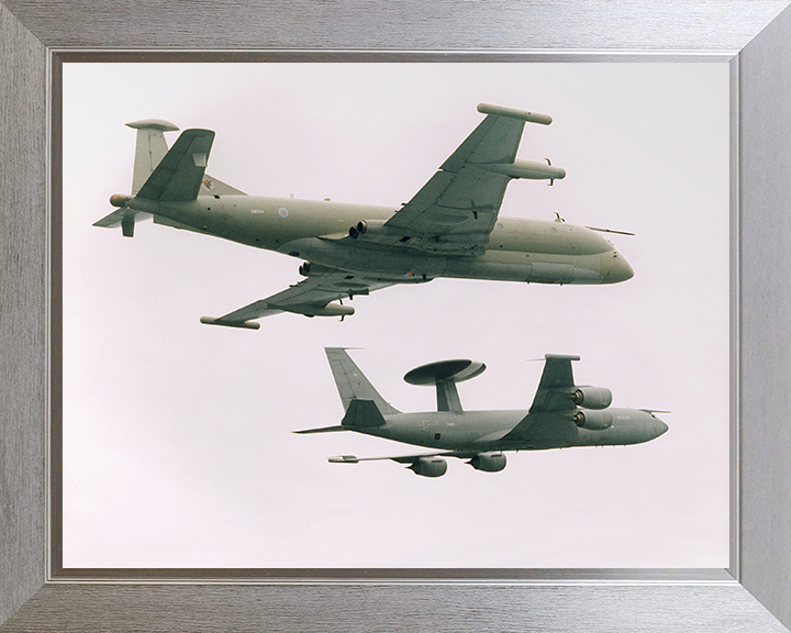 RAF Nimrod R1 and Sentry AEW1 in flight Photo Print - Royal Air Force Aircraft Hampshire Prints 10 x 8 Silver Frame No