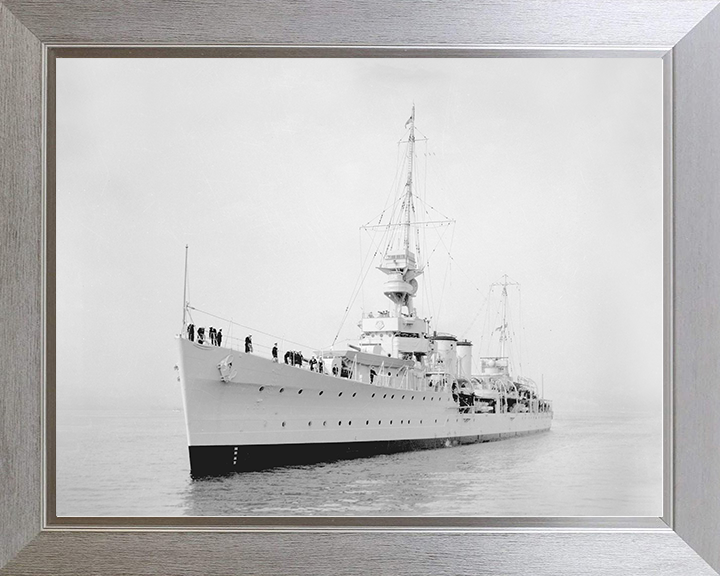 HMS Despatch (D30) Royal Navy Danae Class Cruiser Port Bow View Photo Print Wall Art Decor Posters, Prints, & Visual Artwork Hampshire Prints 10 x 8 Silver Frame No