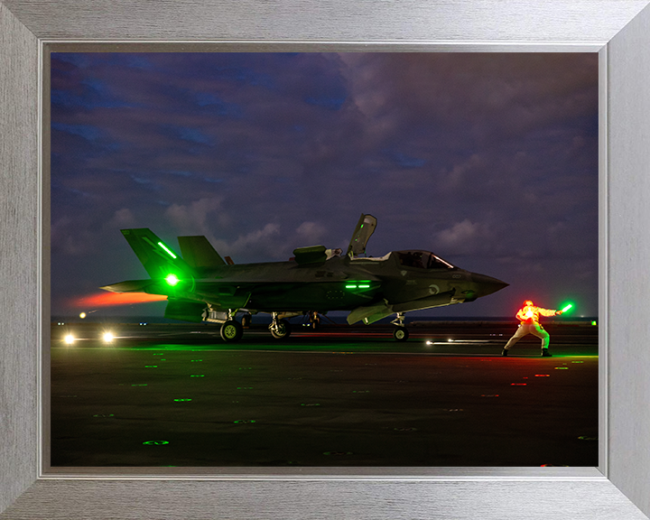 F-35B Lighting jet night takeoff 2025 Photo Print - Royal Navy Aircraft Hampshire Prints 10 x 8 Silver Frame No