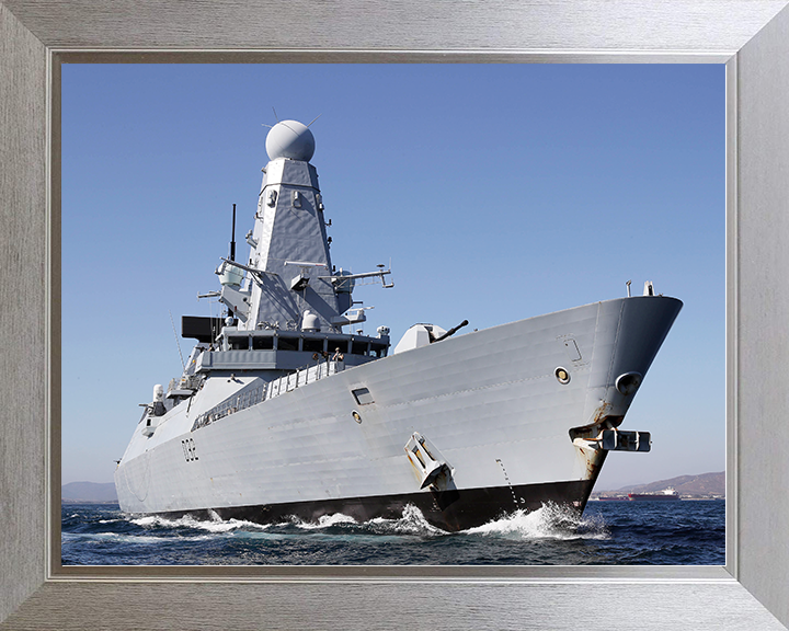 HMS Daring (D32) Royal Navy Type 45 Destroyer Low Starboard View Photo Print Wall Art Decor Posters, Prints, & Visual Artwork Hampshire Prints 10 x 8 Silver Frame No