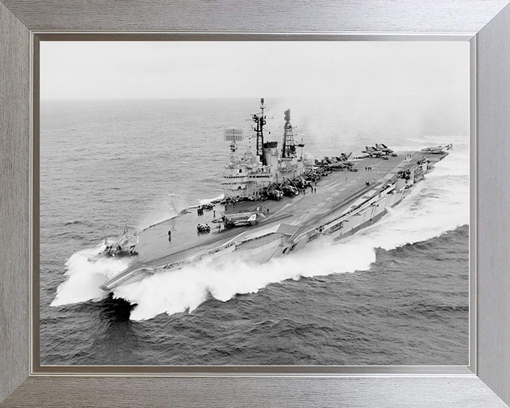 HMS Ark Royal (R09) Royal Navy Audacious Class Aircraft Carrier At Speed Photo Print Wall Art Decor Posters, Prints, & Visual Artwork Hampshire Prints 10 x 8 Silver Frame No