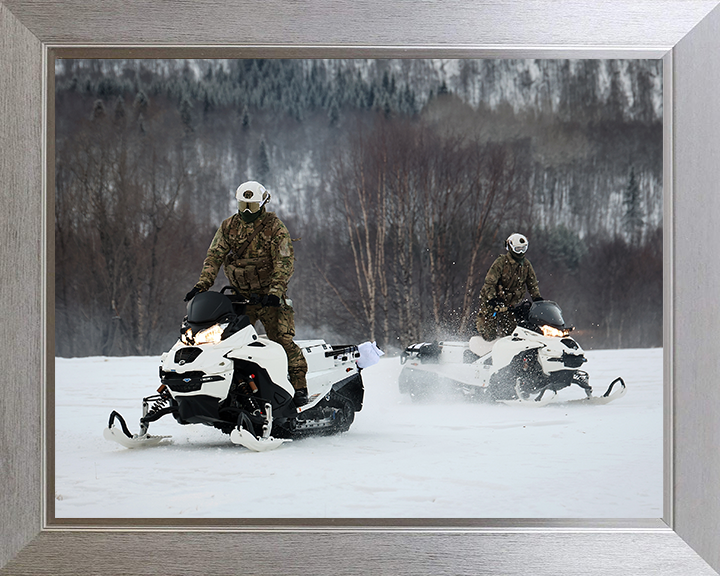 Royal Marine Commandos Ride a Snowmobile Norway 2026 Photo Print - 45 Commando Posters, Prints, & Visual Artwork Hampshire Prints 10 x 8 Silver Frame No