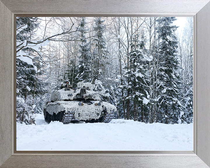 Challenger 2 Main in the snow British Army Vehicle Photo Print Wall Art Military Decor UK Posters, Prints, & Visual Artwork Hampshire Prints 10 x 8 Silver Frame No