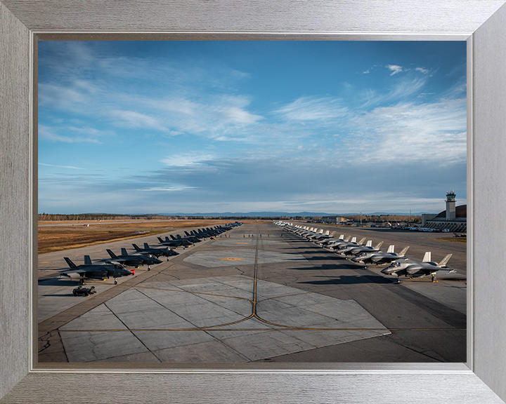 RAF USAF and RAAF F-35s on the line Photo Print - Royal Air Force Aircraft Hampshire Prints 10 x 8 Silver Frame No