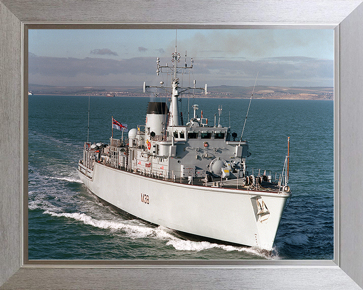 HMS Atherstone (M38) Royal Navy Hunt Class Mine Warfare Vessel Underway Starboard Bow View Photo Print Wall Art Decor Posters, Prints, & Visual Artwork Hampshire Prints 10 x 8 Silver Frame No