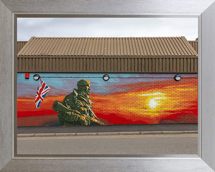 Royal Marines Commando Falklands Yomper Mural Photo Print - CTCRM Lympstone Hampshire Prints 10 x 8 Silver Frame No