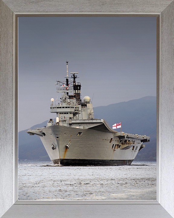 HMS Ark Royal (R07) Royal Navy Invincible Class Aircraft Carrier Portrait Photo Print Wall Art Decor Posters, Prints, & Visual Artwork Hampshire Prints 10 x 8 Silver Frame No