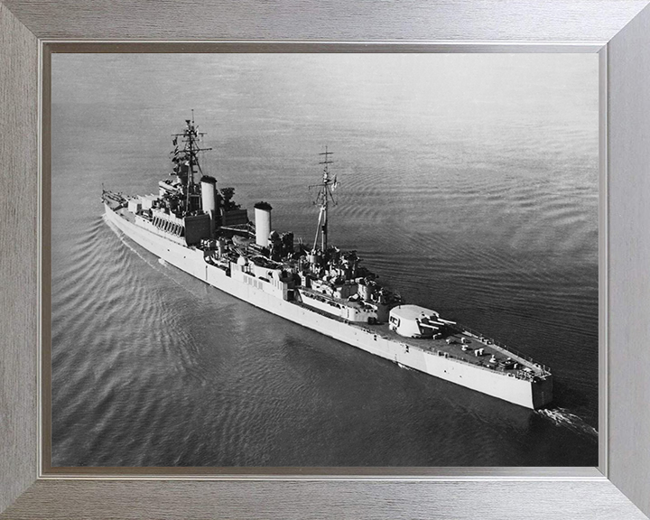 HMS Uganda (66) Photo Print - At Sea 1944 - Royal Navy Fiji Class Light Cruiser Posters, Prints, & Visual Artwork Hampshire Prints 10 x 8 Silver Frame No