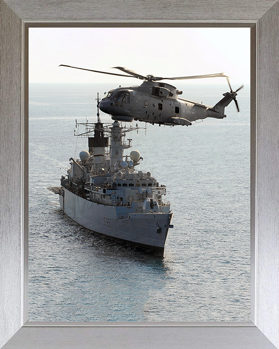 HMS Cumberland (F85) Photo Print - With Merlin 2009 - Royal Navy Type 22 Frigate Hampshire Prints 10 x 8 Silver Frame No