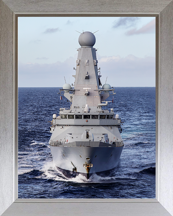 HMS Defender (D36) Royal Navy Type 45 Destroyer Underway Bow View Photo Print Wall Art Decor Posters, Prints, & Visual Artwork Hampshire Prints 10 x 8 Silver Frame No