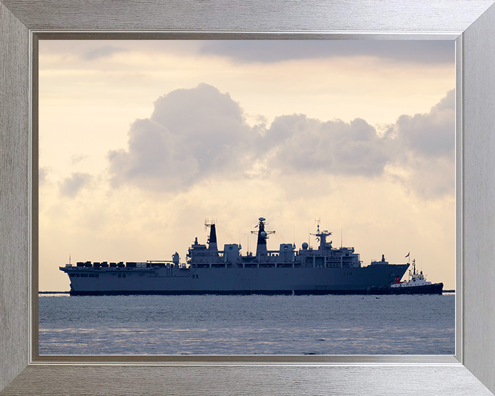 HMS Albion (L14) Royal Navy Albion Class Amphibious Ship Starboard Beam View at Sunset Photo Print Wall Art Decor Posters, Prints, & Visual Artwork Hampshire Prints 10 x 8 Silver Frame No