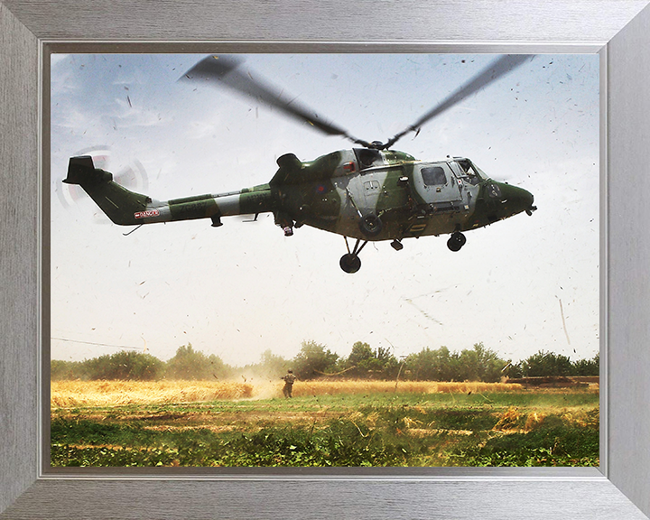 Army Air Corps Lynx 9A Helicopter Taking off Photo Print - British Army Hampshire Prints 10 x 8 Silver Frame No